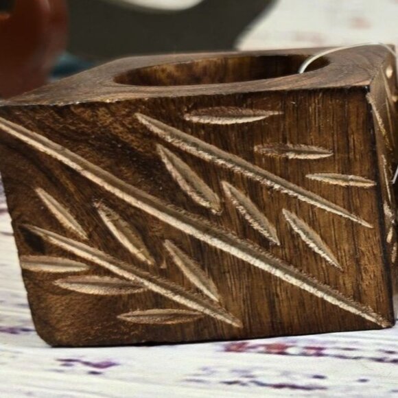 NWT Rustic Square Napkin Rings Bamboo carved real wood Boho Natural 8pc set - Picture 7 of 9